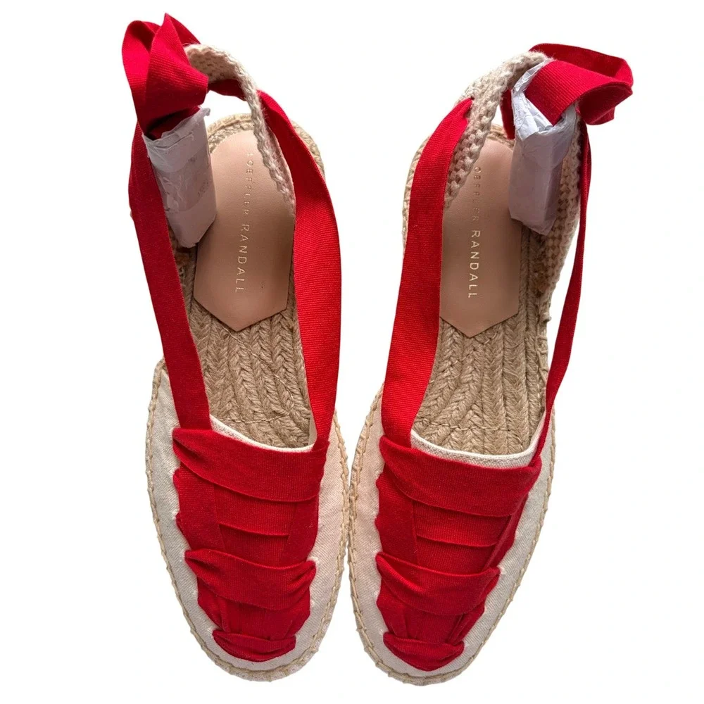 Loeffler Randall Wilson Flat Ankle Wrap Espadrille Natural Red Size 8 NWOB
